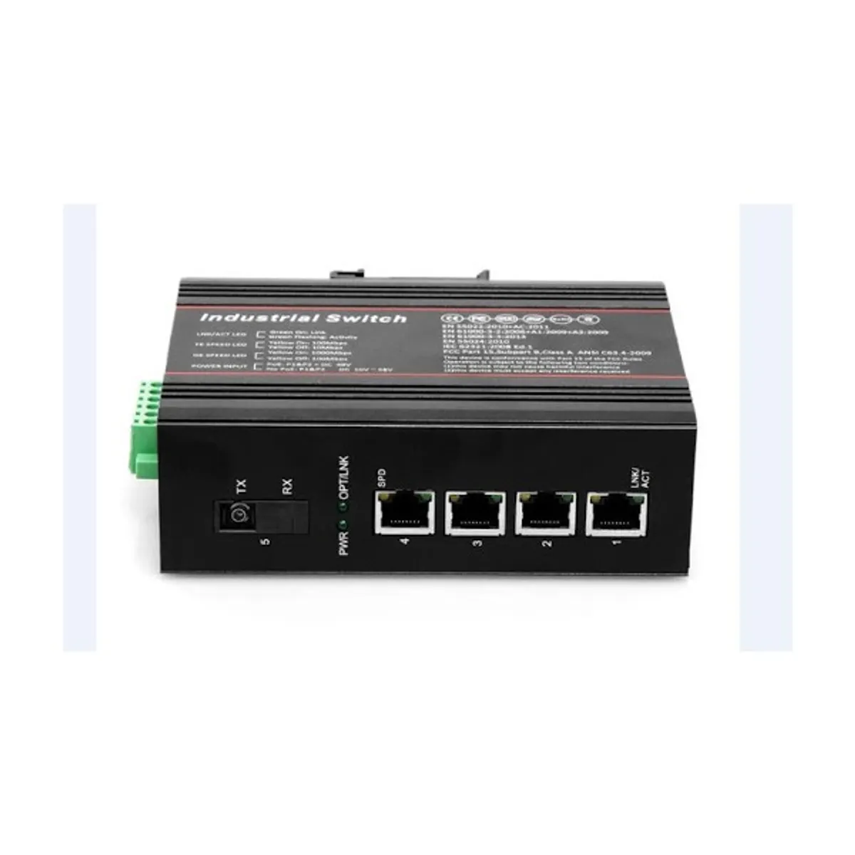 LinkEasy ISW-104-PWR 1xGbE SFP+4x10/100/1000BaseTX 802.3af/at,duál 48V DC bemenet,DIN sín, -40~+85C ipari PoE switch #1