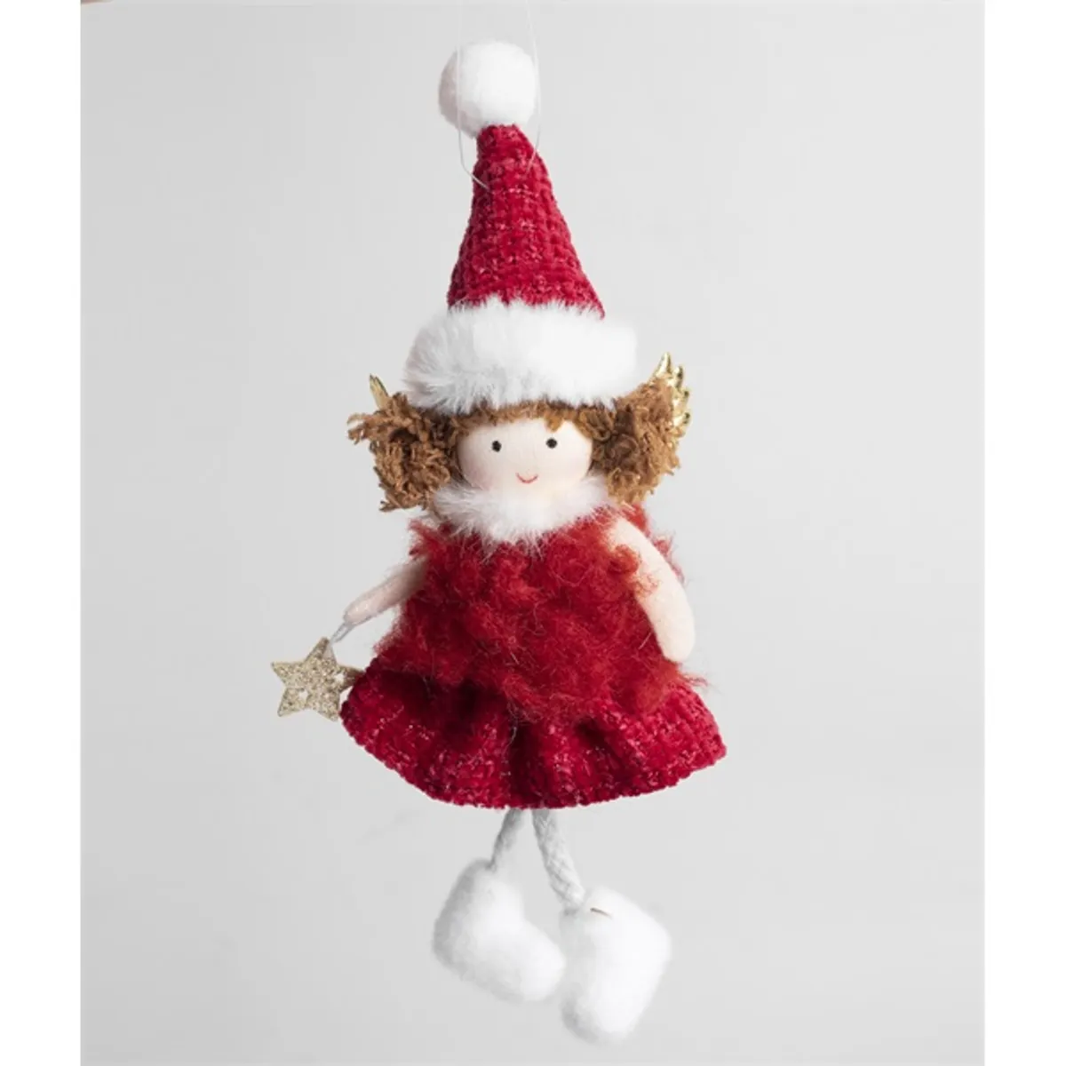 Iris textil akasztós angyal bundás piros arany 19cm #1