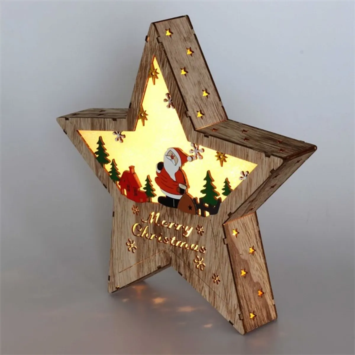 Iris Csillag alakú Télapó mintás/30x30cm/meleg fehér LED-es fa fénydekoráció #2