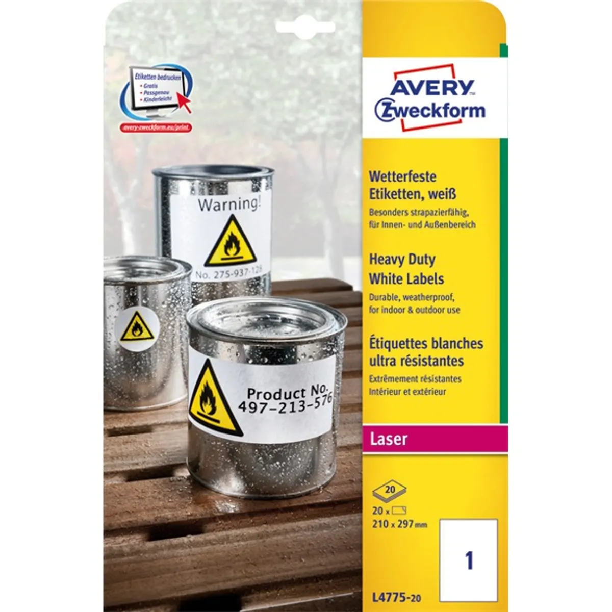 Avery L4775-20 210×297mm vízálló 20db-os fehér etikett #1