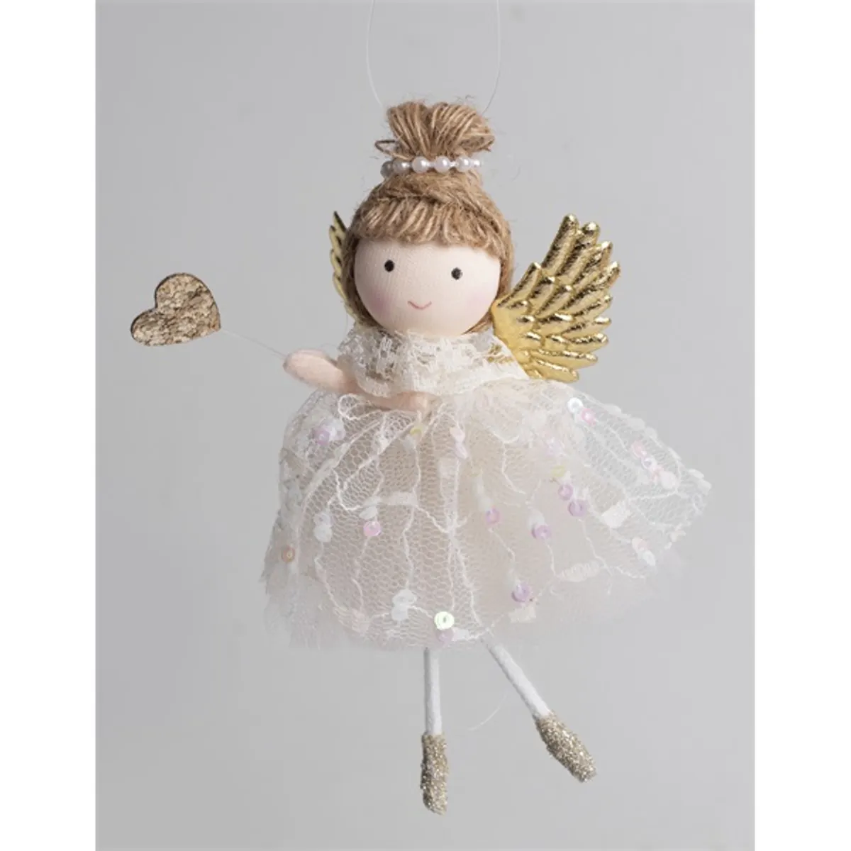 Iris textil akasztós angyal szívvel krém 17 cm #1