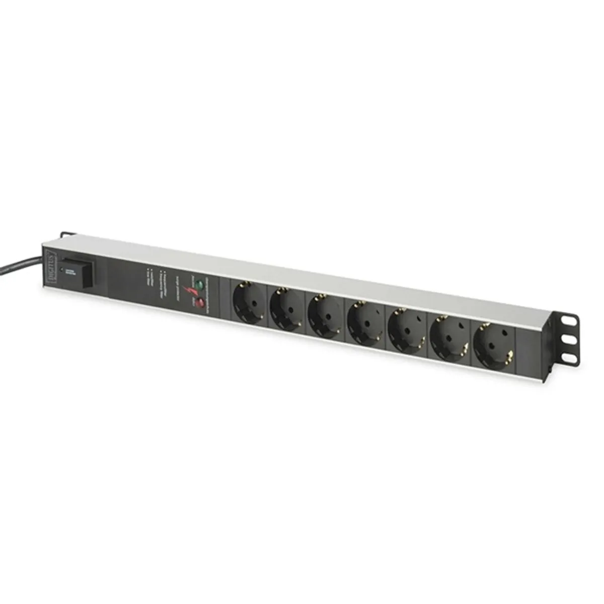 DIGITUS 0U PDU 230V 16A 7xCEE 7/3 aljzat CEE7/7 csatlakozó túlfeszültség védelemmel és vonalszűrővel 2m elosztósor #1
