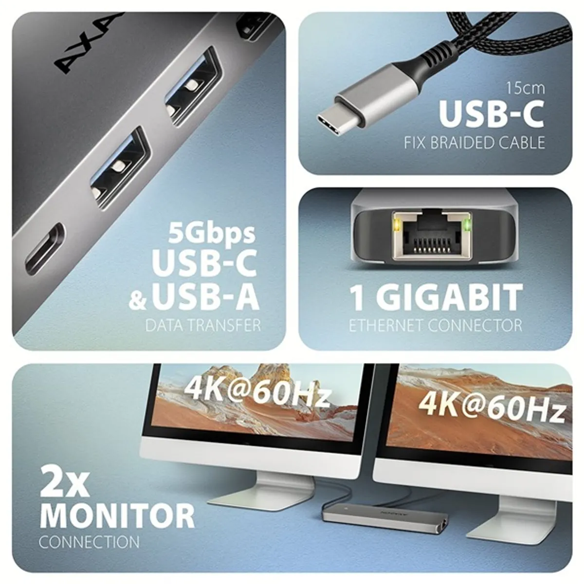 Axagon HMC-7HX2 USB-C 5Gbps DUAL 4K DISPLAY 7in1 hub #4