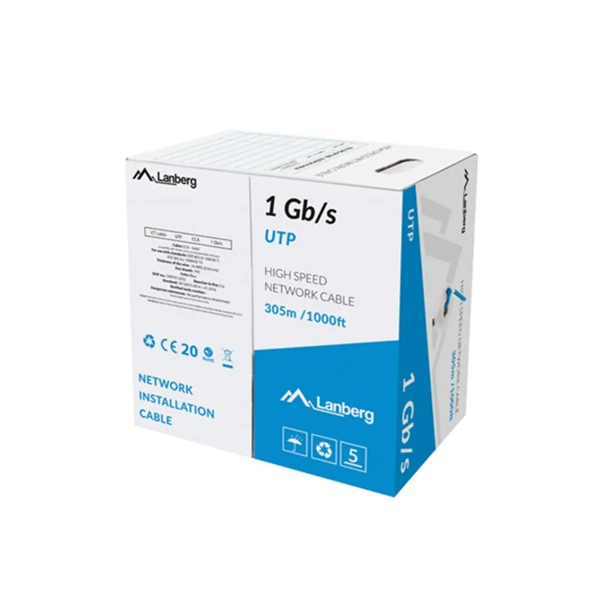 Lanberg LCU6-10CC-0305-B UTP CCA 1Gb/s 250MHz 305m árnyékolatlan réz bevonatú alumínium kék fali kábel #2
