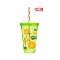 IRIS Orange mintás pohár szívószállal 660ml 161448-015P #2