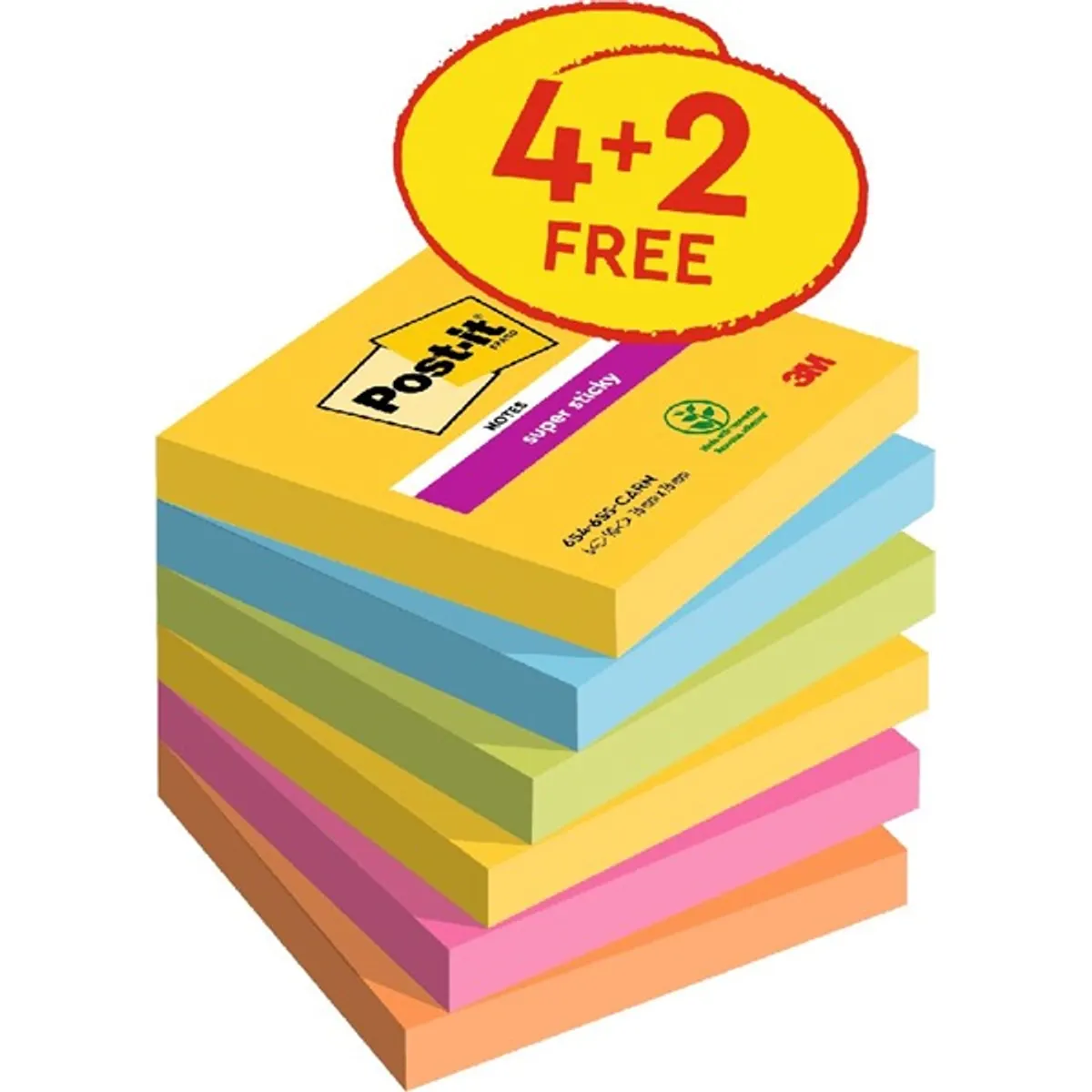 Post-it Super Sticky Carnival 76x76mm  90lapos 4+2db  vegyes jegyzettömb #2