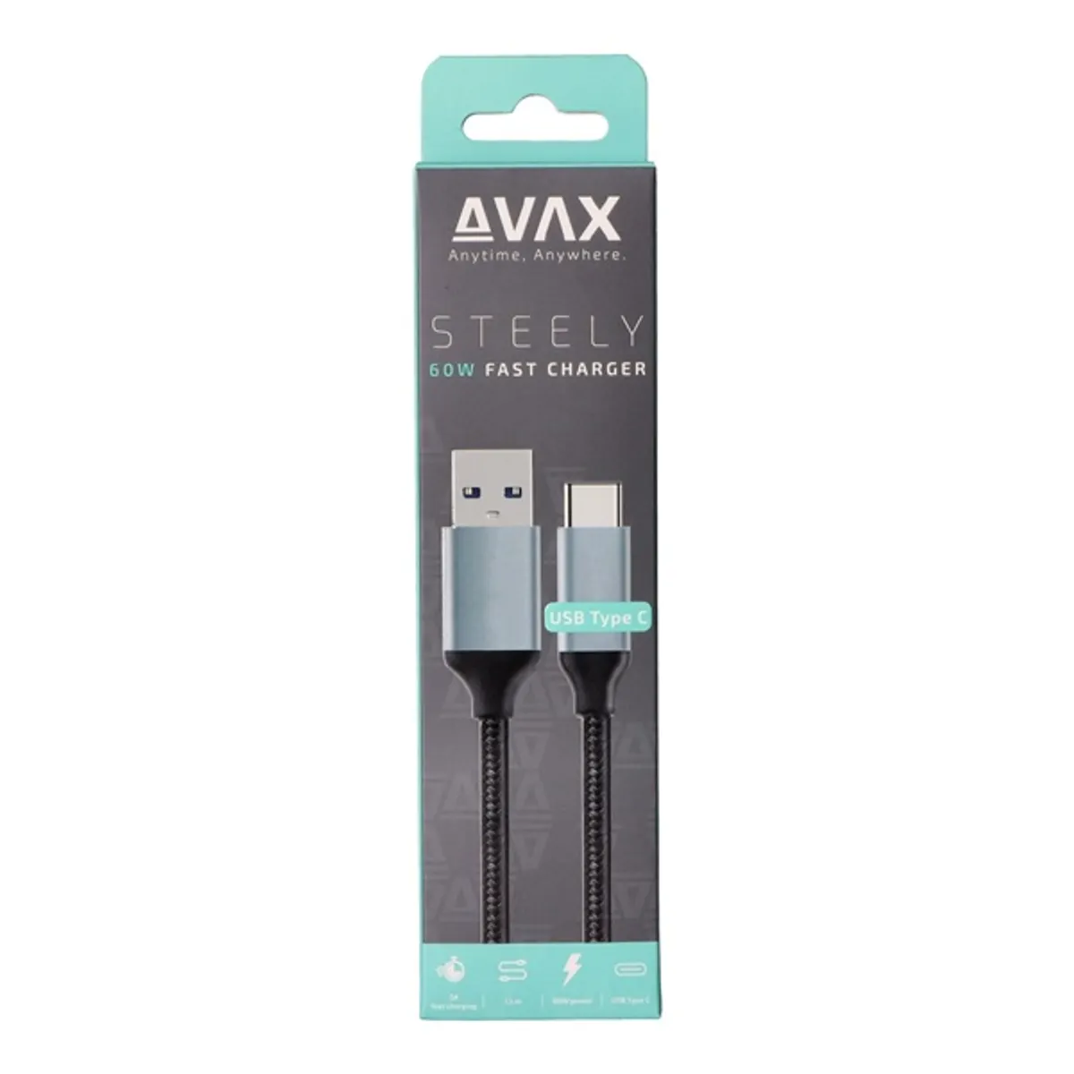 AVAX CB301G STEELY 1,5m 3A USB A-Type-C gyorstöltő sodorszálas acélszürke adat- és töltőkábel #3