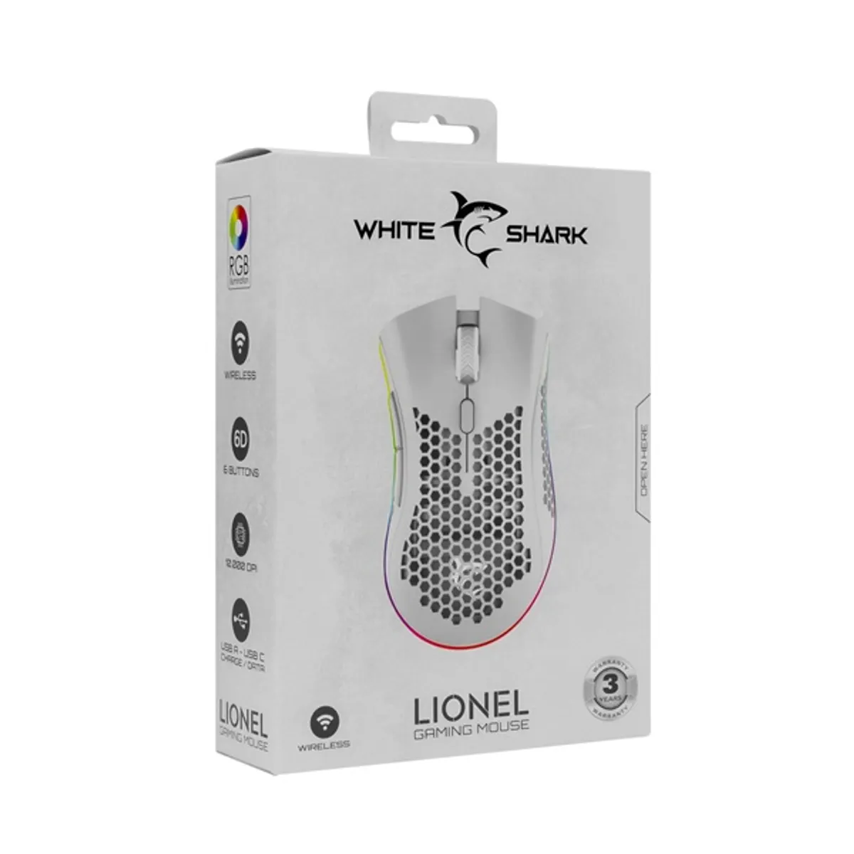 White Shark LIONEL WGM-5012W vezeték nélküli fehér gamer egér #8