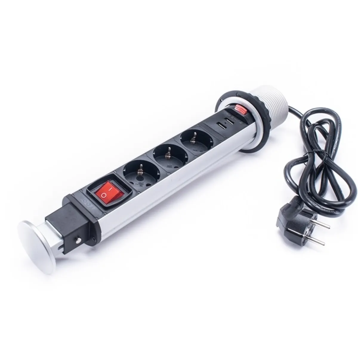 TOO PPS-307-3S IP20, 3x 2P+F, 2x USB-A, áramtalanító kapcsolóval, ezüst asztalba süllyeszthető elosztó #4