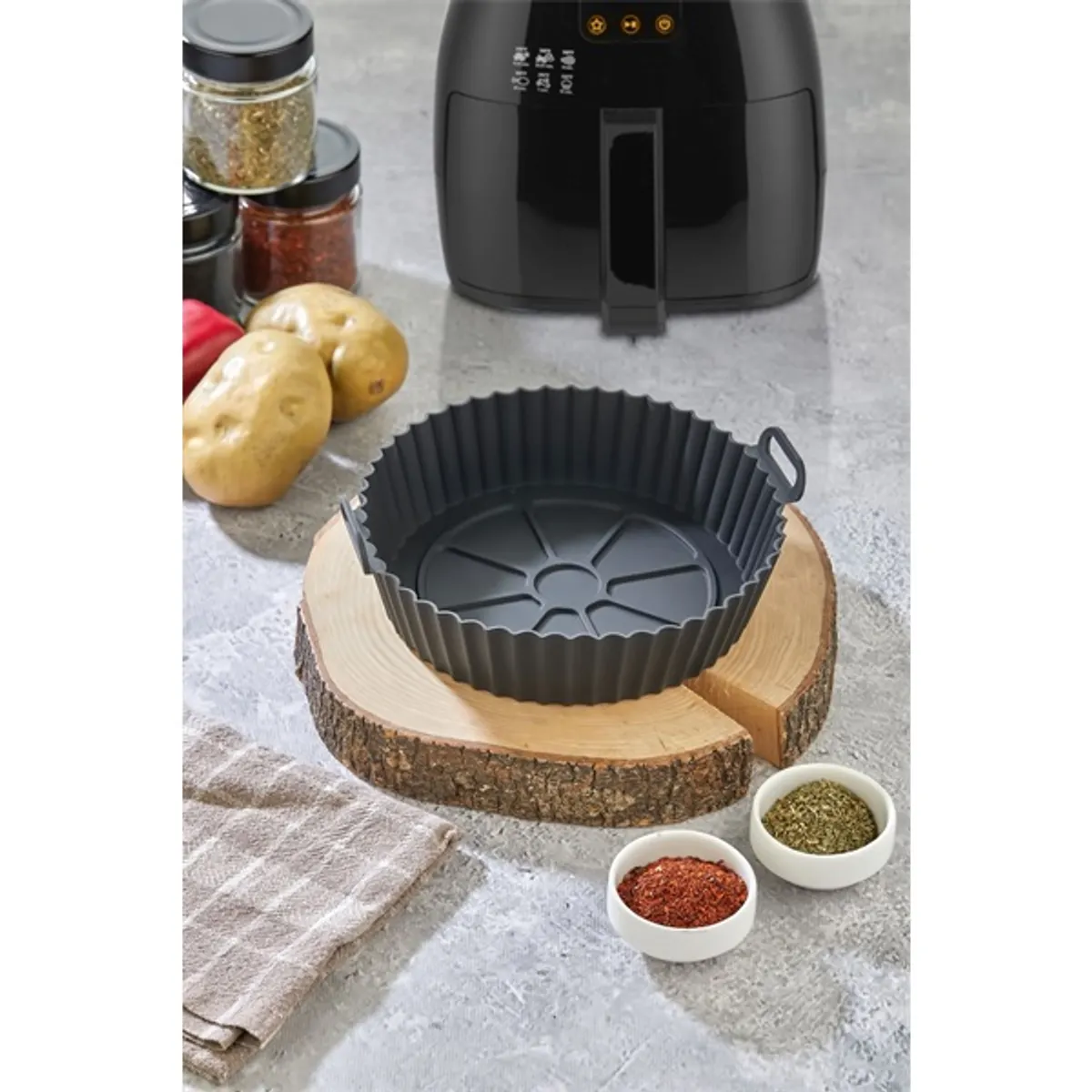 TOO kerek szilikon forma forrólevegős sütőhöz (air fryer) 20cm átmérő 5cm magasság, szürke, fekete vagy piros SL-3250 #8