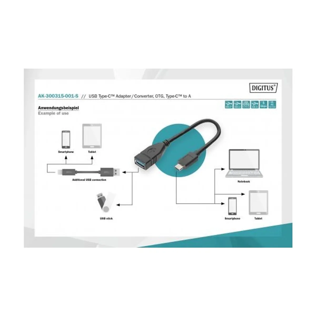 DIGITUS USB 3.0 Type A anya-> USB 3.0 Type C apa 0,15m OTG adapter #2