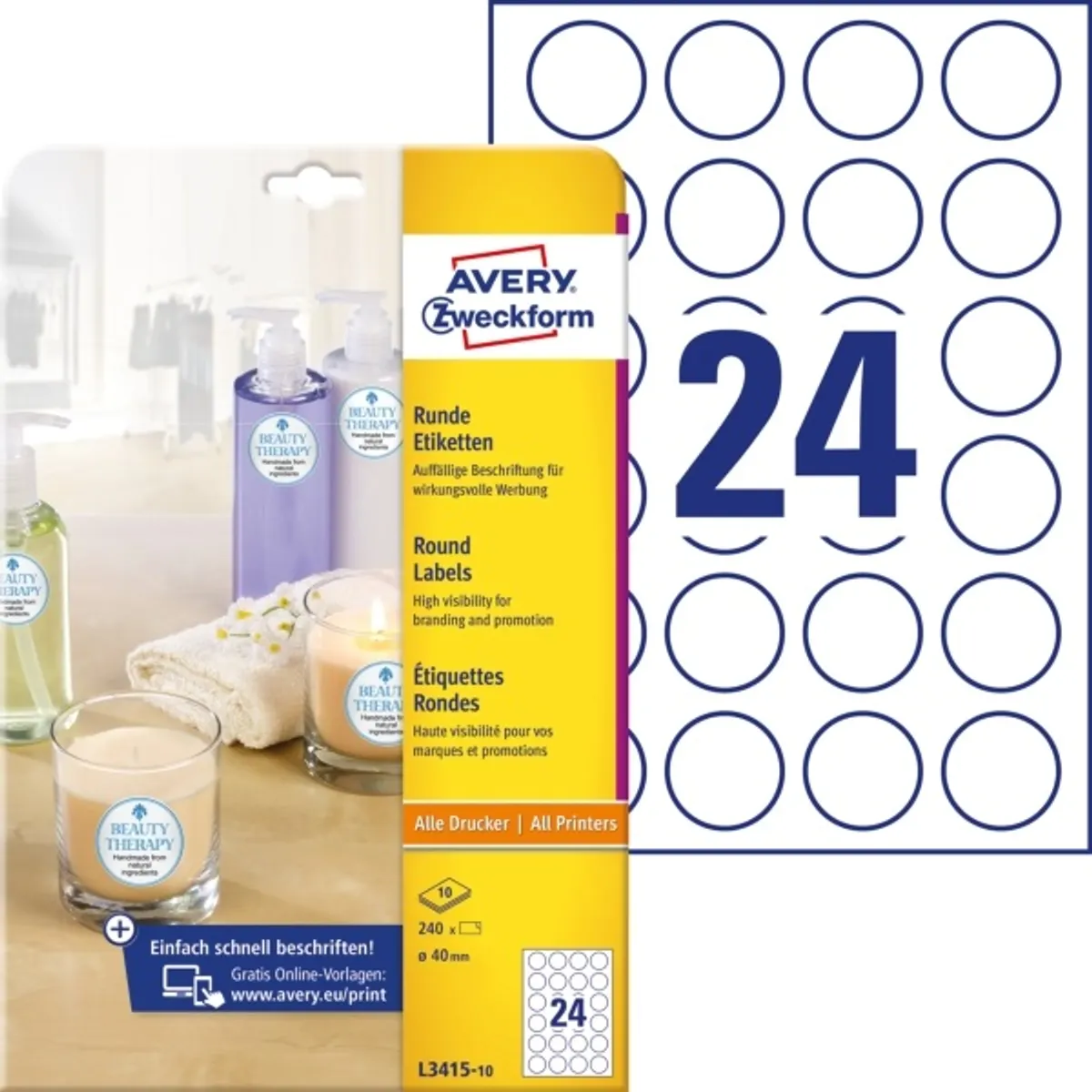 Avery L3415-10 40mm átmérőjű 240db-os fehér kör alakú öntapadó etikett #4