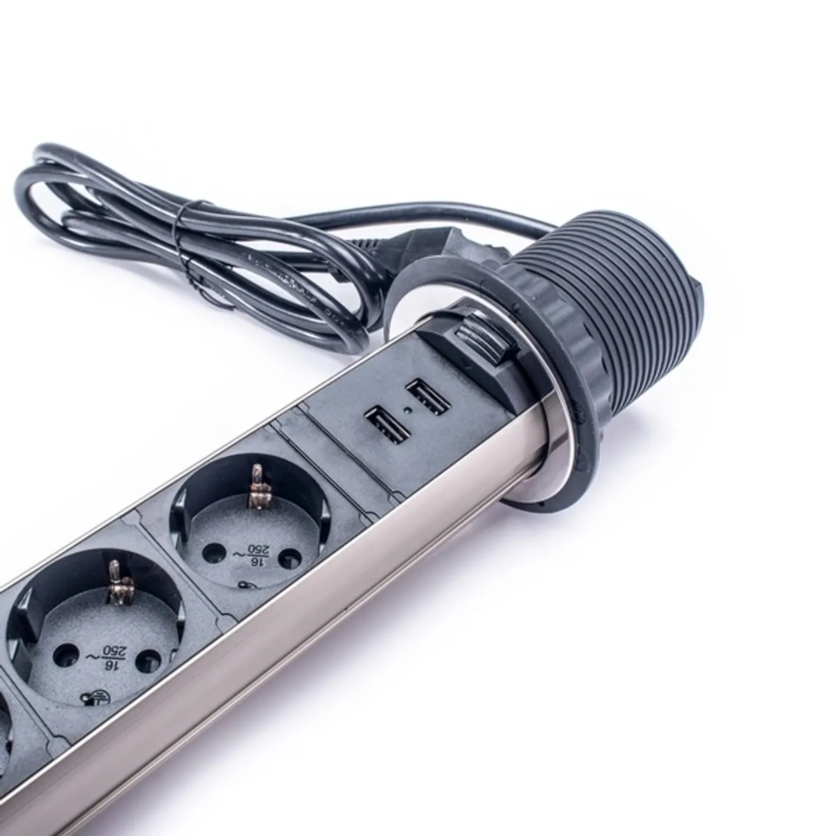 TOO PPS-305-3C IP20, 3x 2P+F, 2x USB-A, króm asztalba süllyeszthető elosztó #5