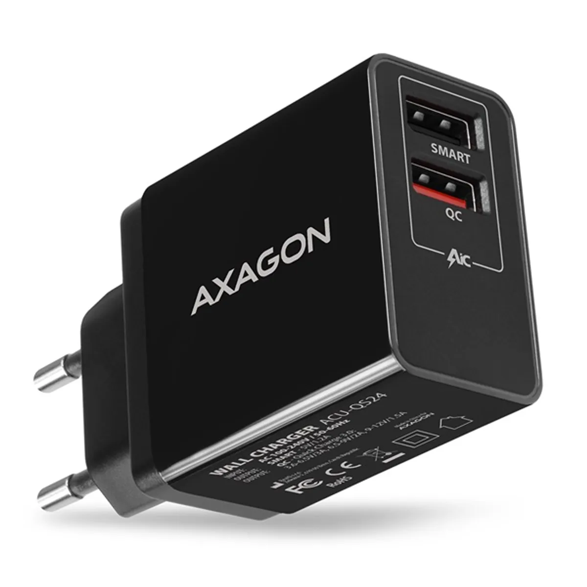 Axagon ACU-QS24 QC3.0 + 5V-1.2A fekete fali töltő #1