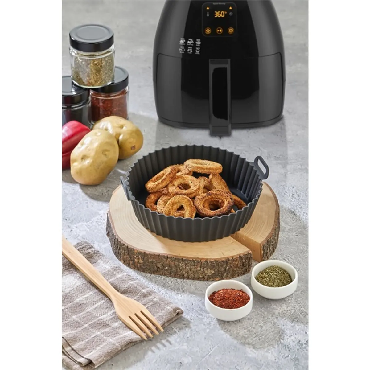 TOO kerek szilikon forma forrólevegős sütőhöz (air fryer) 20cm átmérő 5cm magasság, szürke, fekete vagy piros SL-3250 #5