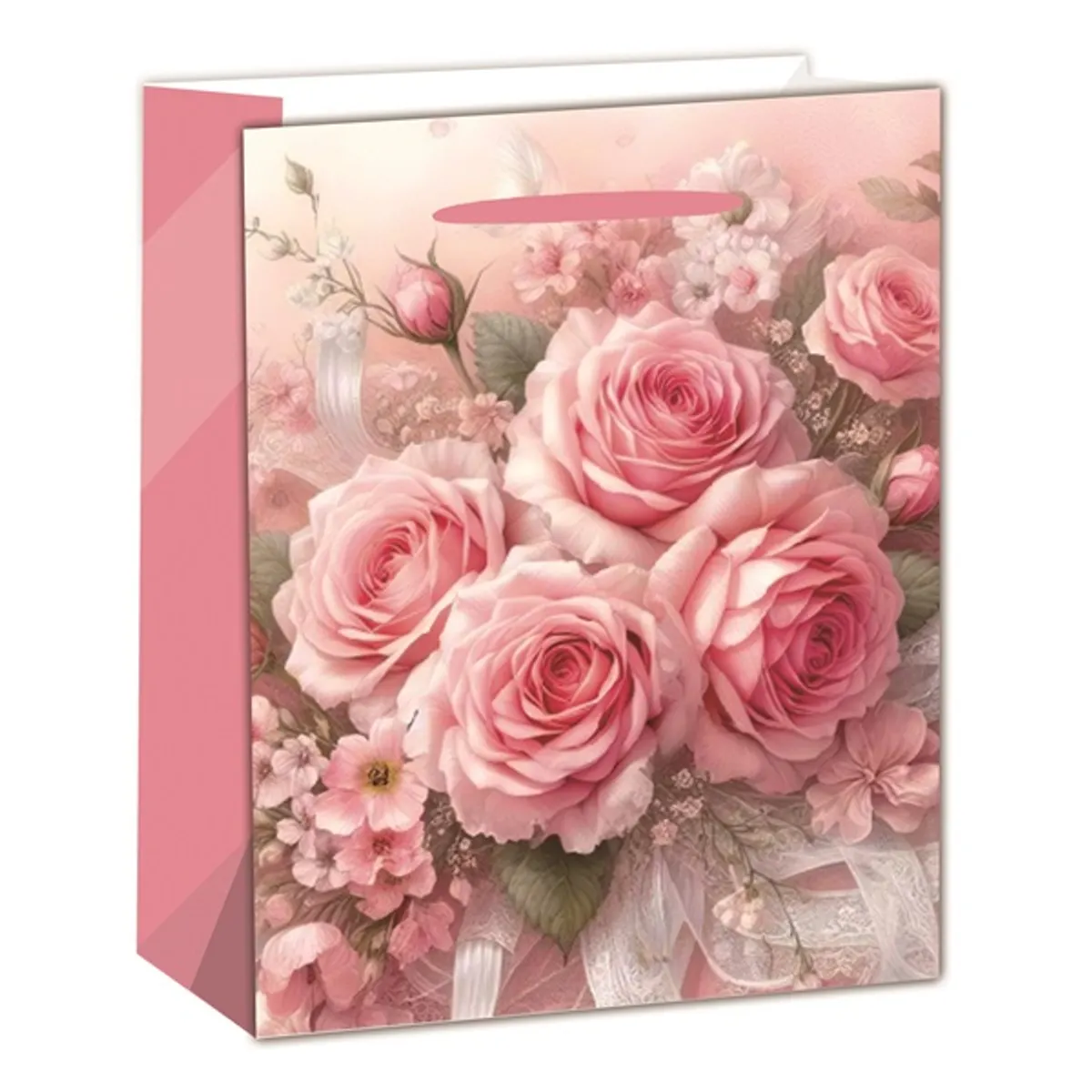 IRIS matt papírtasak rózsacsokros rózsaszín 11 x 14cm #1