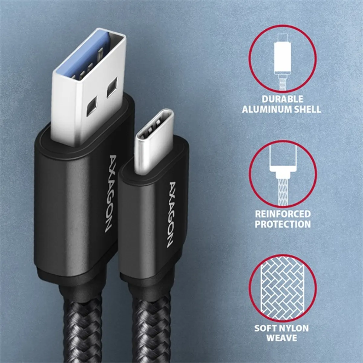 Axagon BUCM3-AM20AB USB-C 3.2 Gen 1 -  USB-A 2 m fekete kábel #3