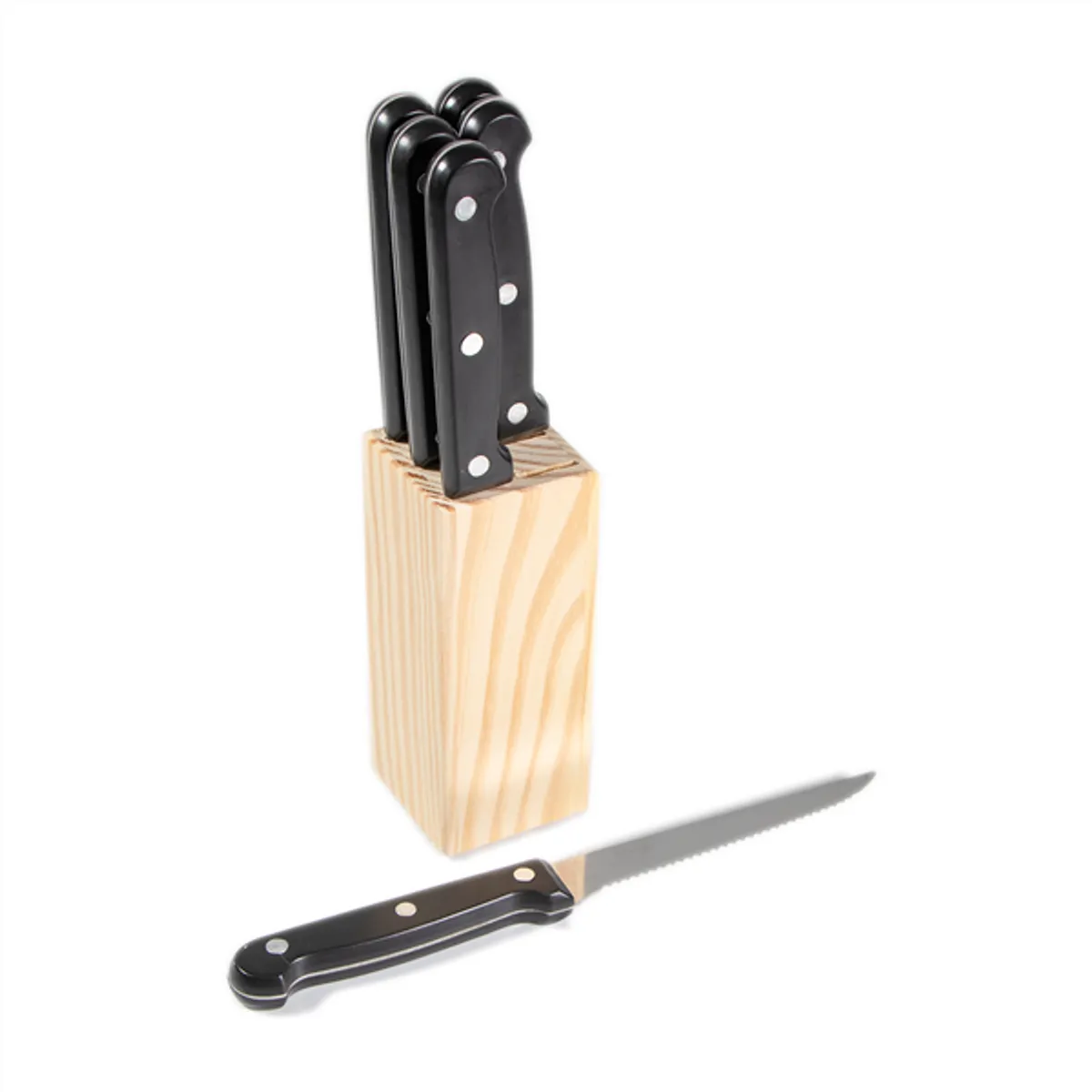 IRIS KT-602 7 részes steak-kés készlet tartóval (6 db kés + fa tároló blokk) #1