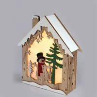 Iris Faház alakú hóember mintás/18,5x21cm/meleg fehér LED-es fa fénydekoráció #2