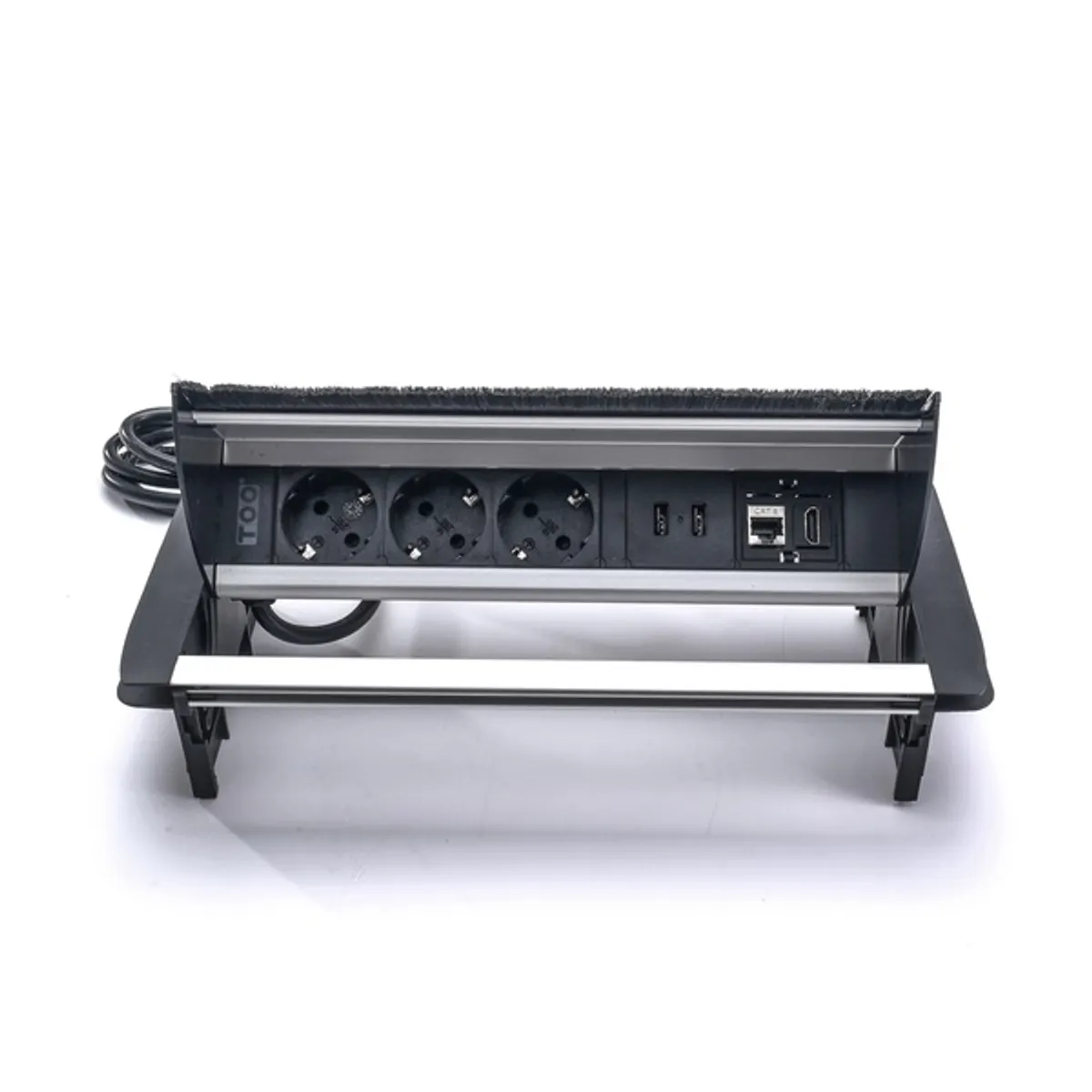 TOO RPS-111-3BR IP20,3x 2P+F,HDMI,RJ45,2x USB-A, szálcsiszolt asztalba süllyeszthető elosztó #4