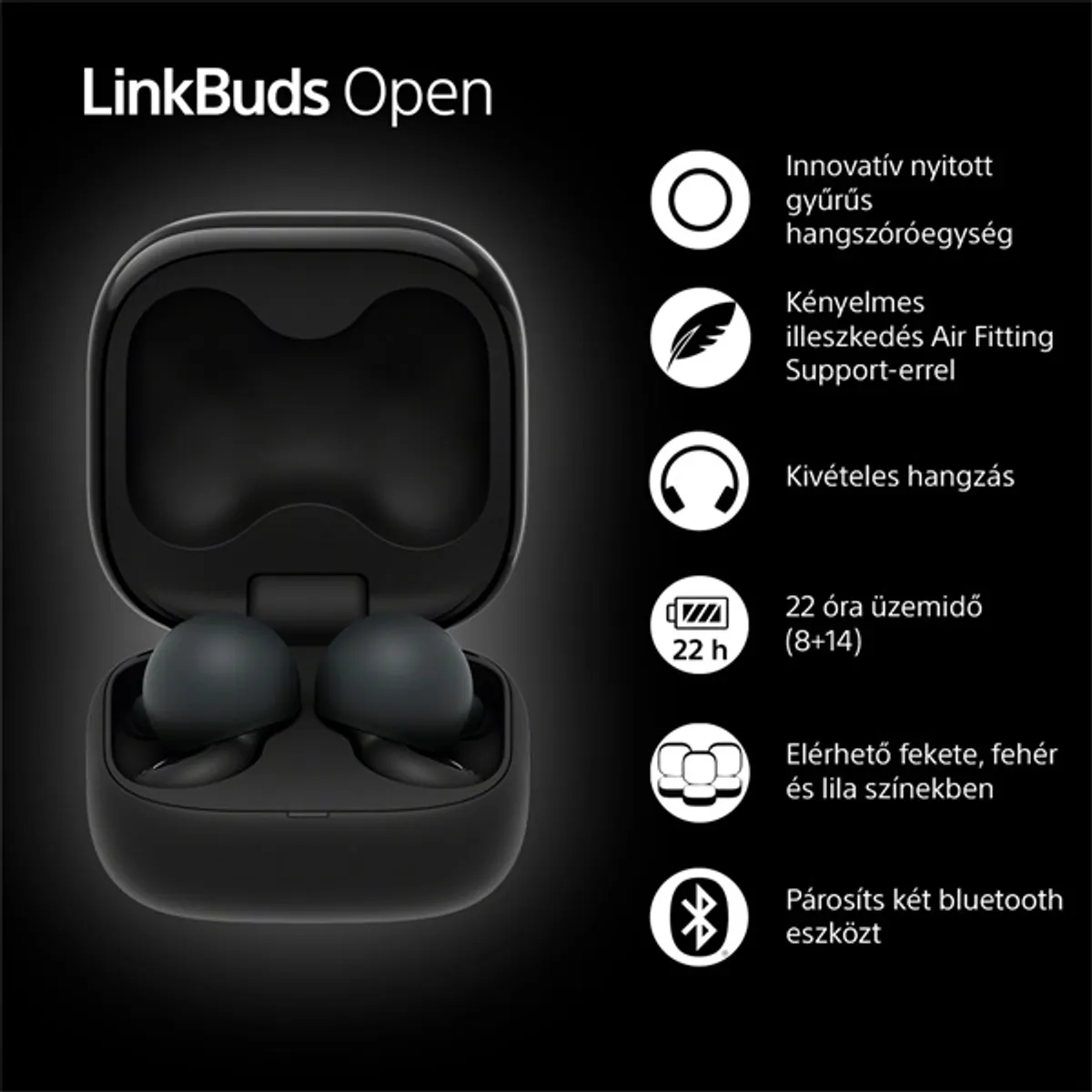 Sony WF-L910 Linkbuds Open True Wireless Bluetooth fekete fülhallgató #6