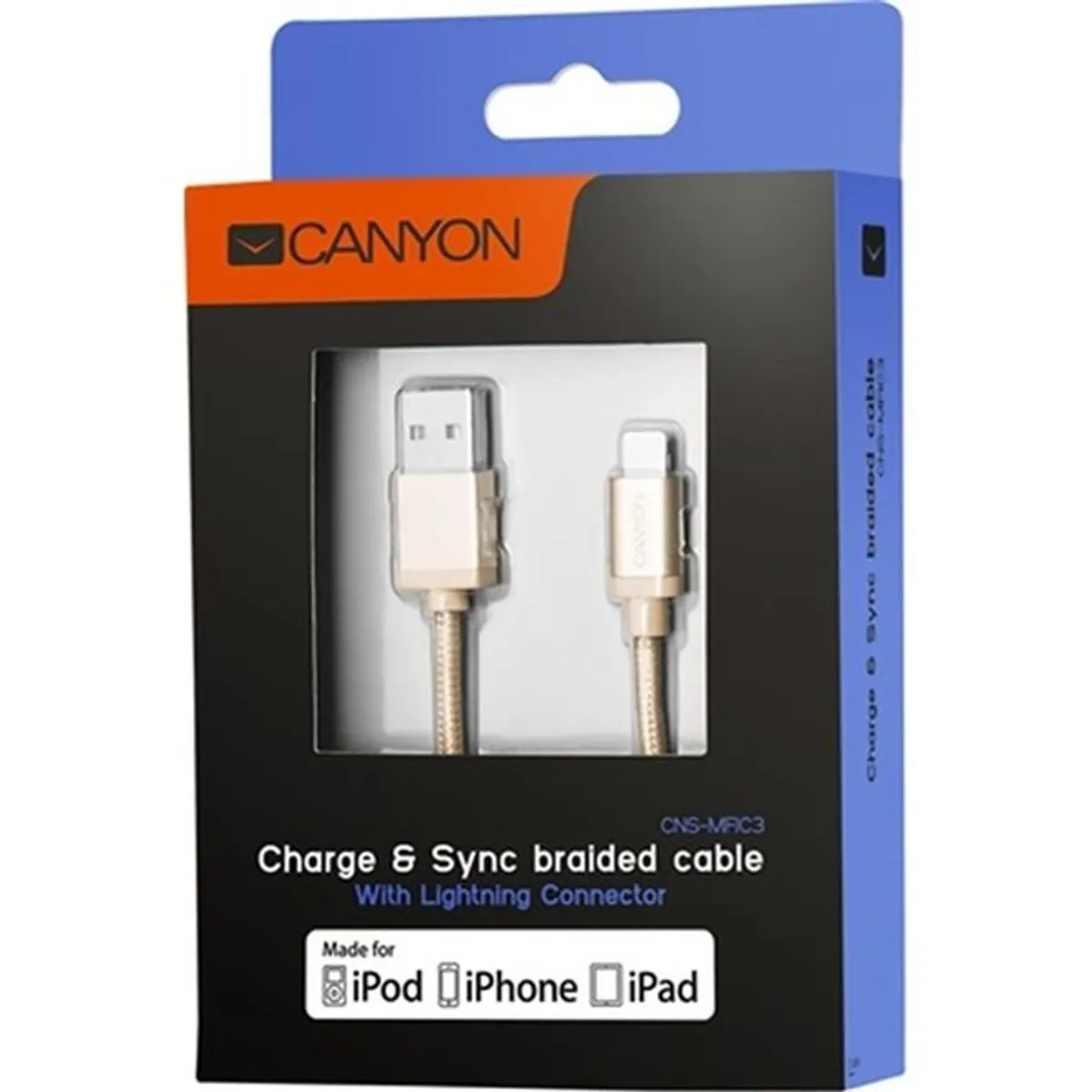 Canyon Charge & Sync MFI Lightning -> USB 2.0 A M/M adatkábel 1m arany #2