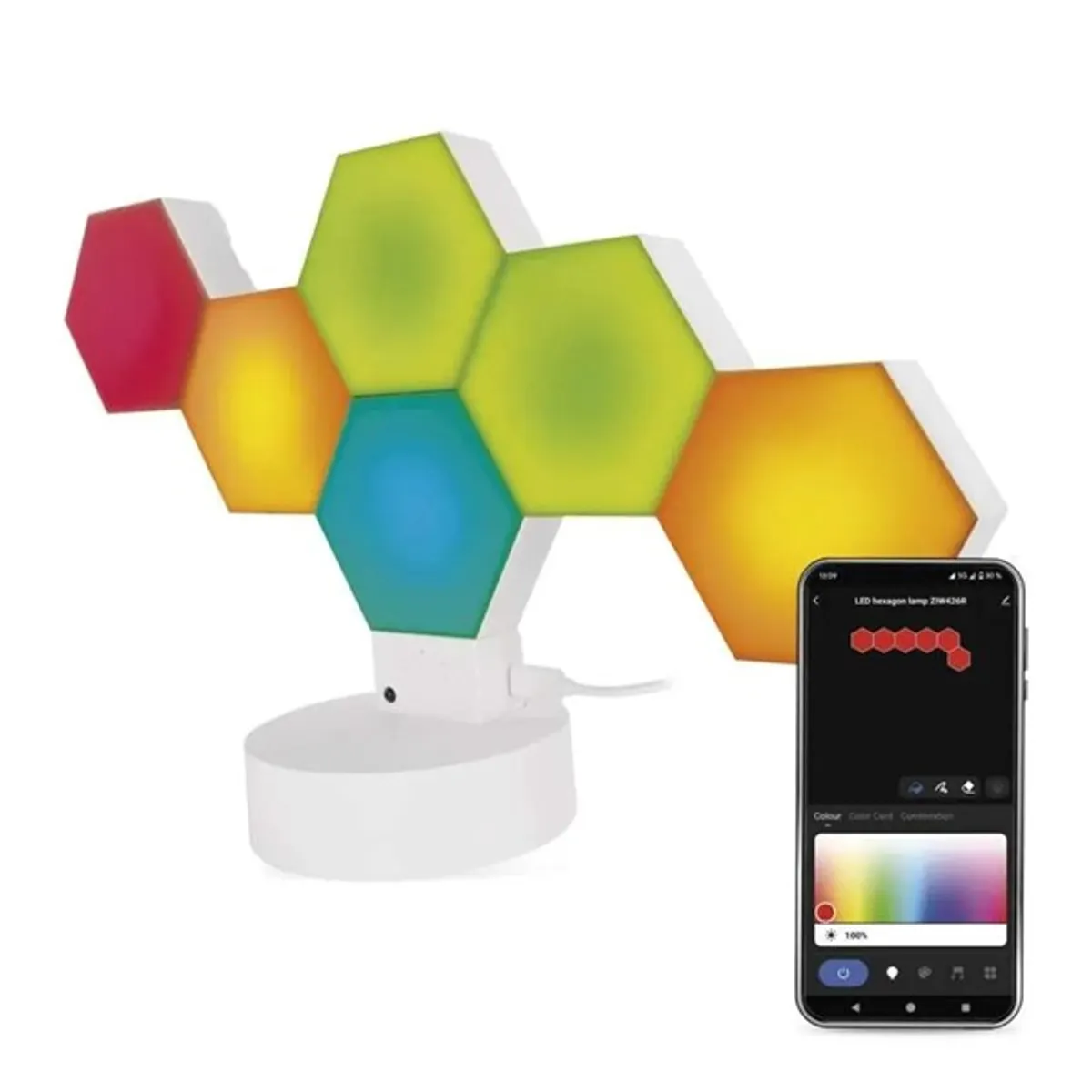 Emos GoSmart Hexagon fehér, 6 részből álló, RGBIC dimmelhető, WiFi LED asztali lámpa #2