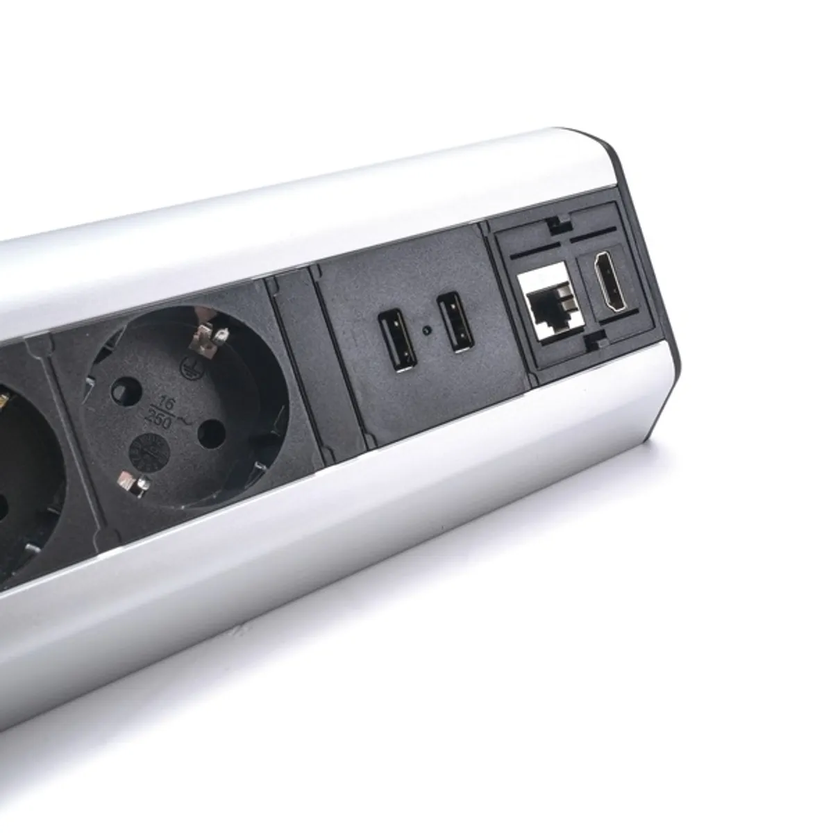 TOO DPS-114-3S IP20,3x 2P+F,2x USB-A,RJ45,HDMI, ezüst, asztalra rögzíthető elosztó #6