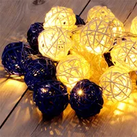 Iris Gömb alakú fonott/rattan/4m/fehér + kék/20db LED-es/3xAA elemes fényfüzér, fénydekoráció #2