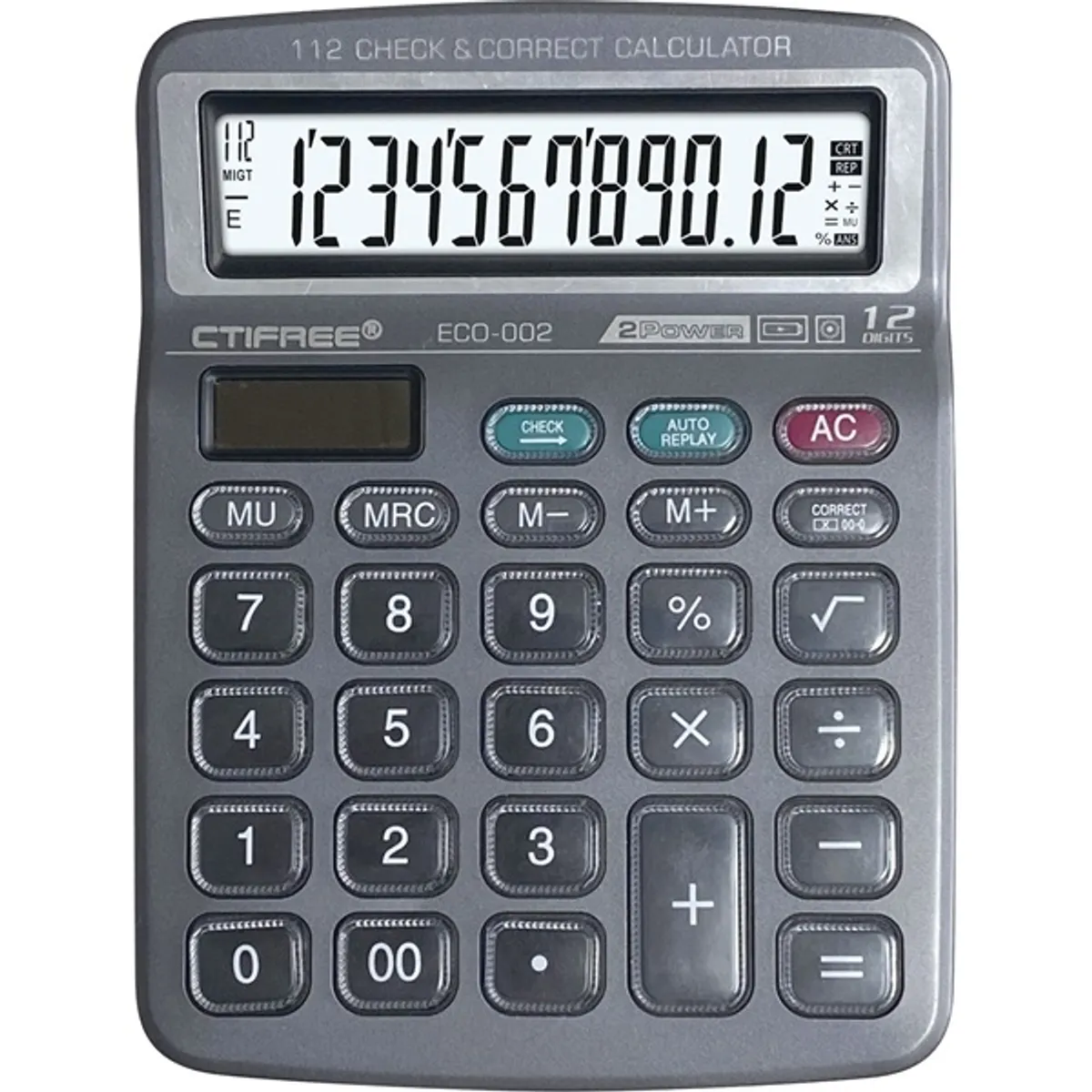 CTIFREE ECO-002 fekete számológép, 138x178mm, 12 számjegy, dual power, 2 év garancia #1
