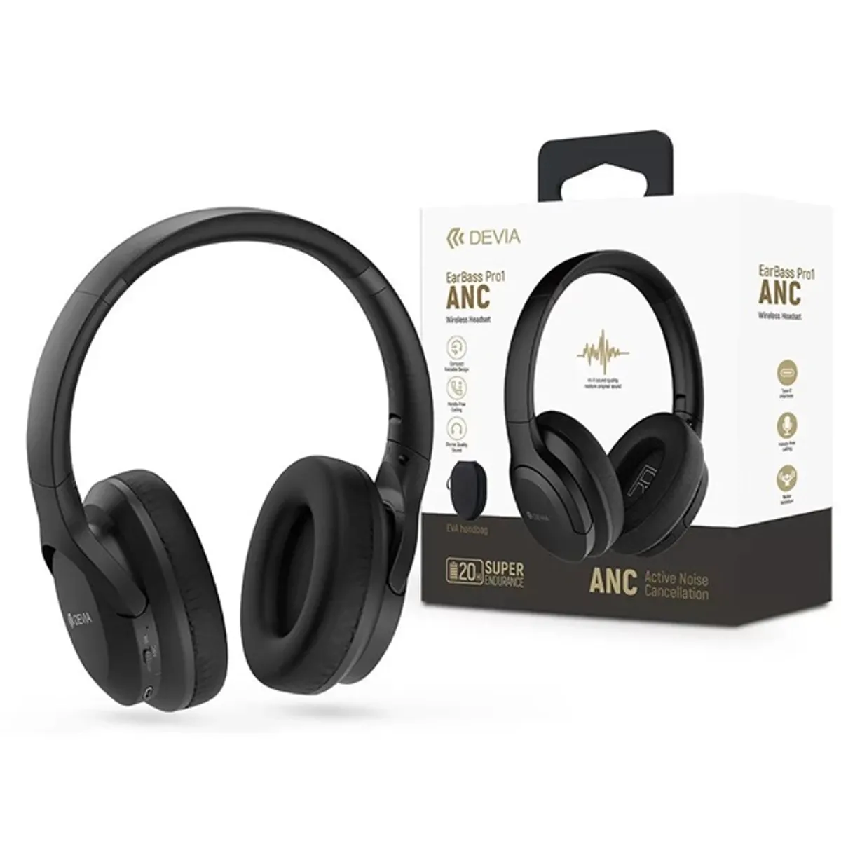 Devia ST104143 EarBass Pro1 ANC Bluetooth fekete sztereó fejhallgató #1