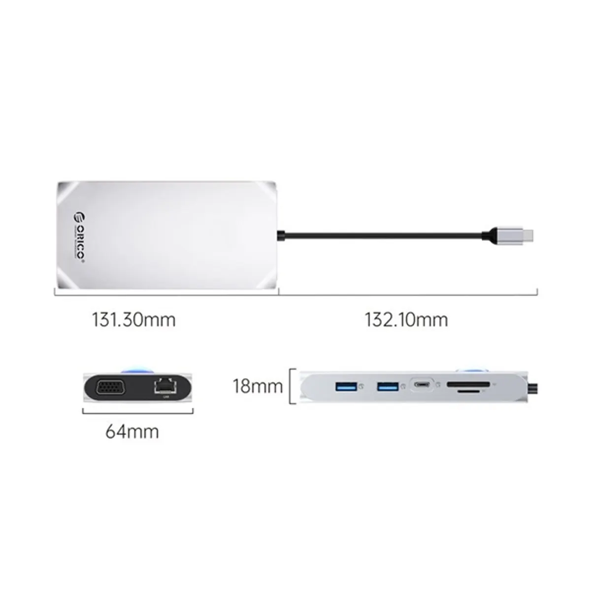 ORICO ORICO-XCR-X22-GY-BP 12in1 Type-C USB3.0 x3/USB2.0/USB3.0 type C/HDMI2.0/PD100W/TF/SD/RJ45/3.5mm dokkoló #2