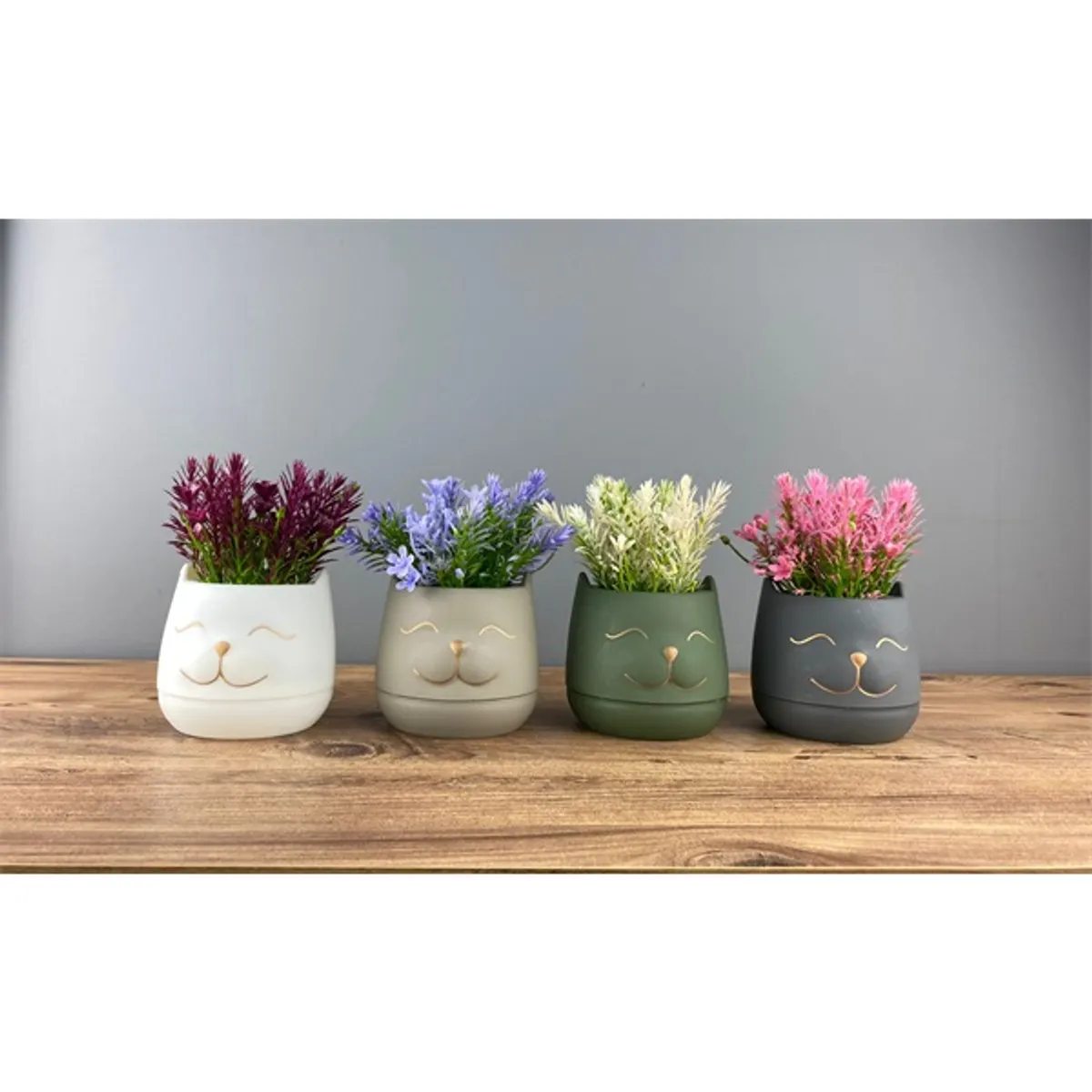 IRIS E5767 macskafej dekoráció művirággal cserépben 9x14cm #1