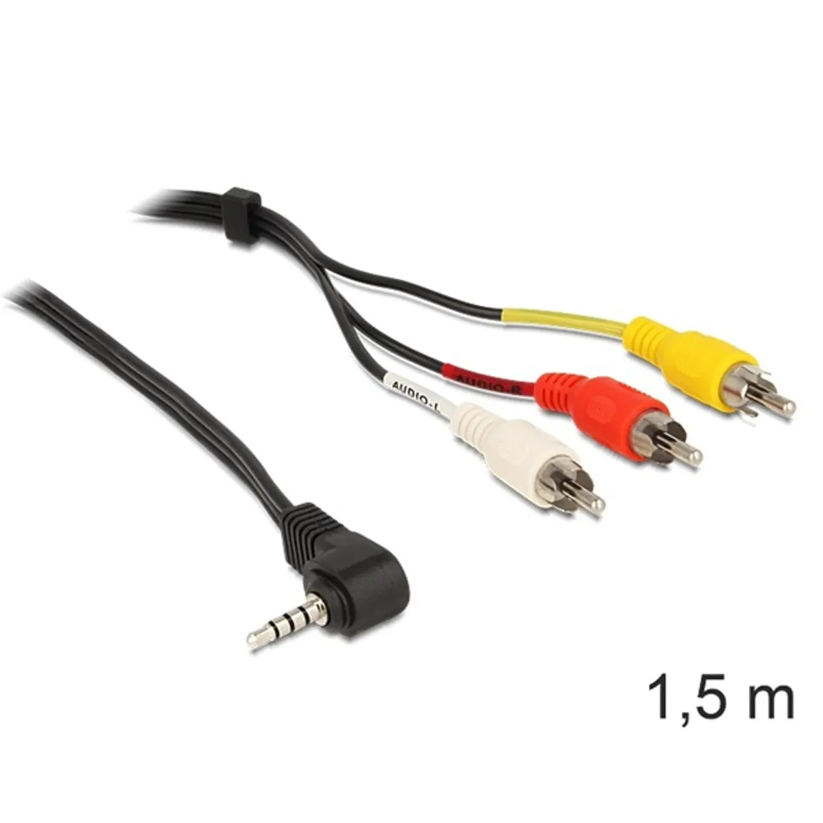 Delock 84504 sztereó jack 3.5 mm 4 pin apa forgatott > 3 x RCA apa 1,5 m kábel #1