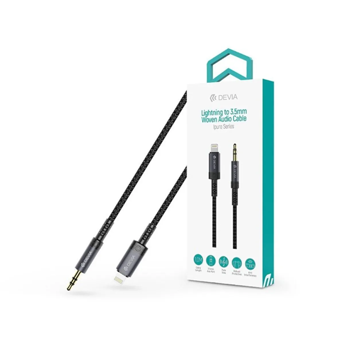 Devia ST111950 iPure Series Woven 1m AUX 3,5mm jack/Lightning fekete audio kábel #1