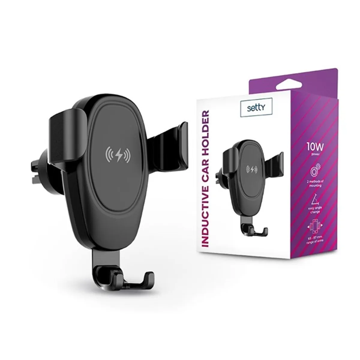 Setty TF-0034 IUS-01 10W univerzális szellőzőrácsba illeszthető vezeték nélküli autós töltő és tartó #2