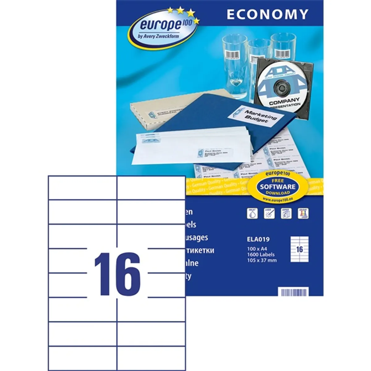 Avery Europe100 ELA019 105x37mm univerzális 1600db-os etikett #2