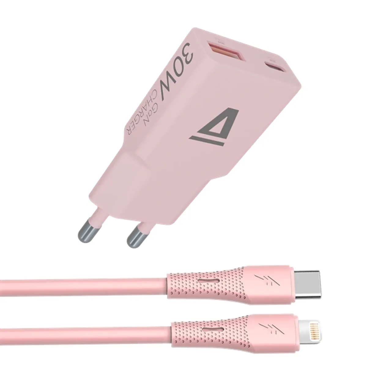 AVAX CH6418 30W GaN töltő és USB-C–Lightning szilikon kábel, rózsaszín #1
