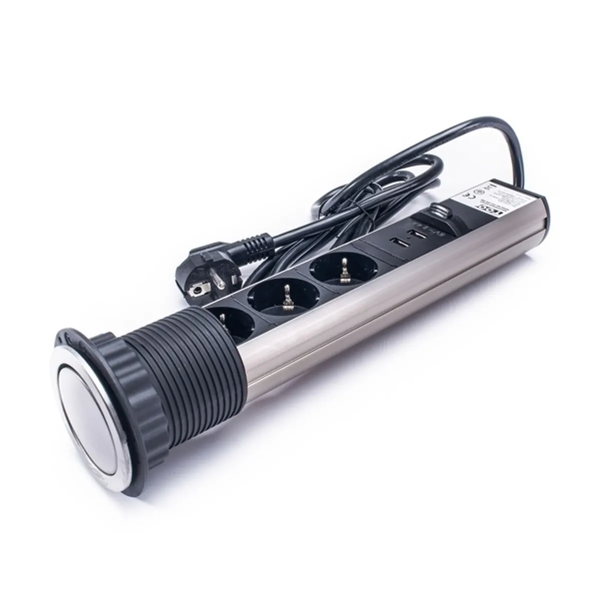 TOO PPS-306-3BR IP20, 3x 2P+F, 2x USB-A, szálcsiszolt asztalba süllyeszthető elosztó #2