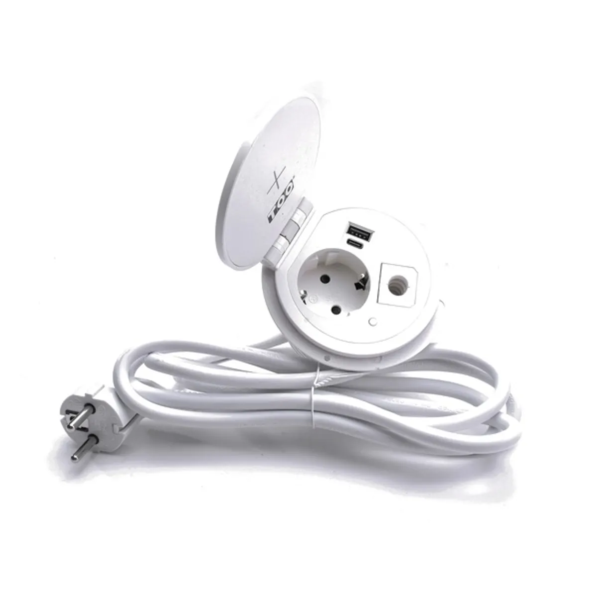 TOO GPS-104-1W IP20,1x 2P+F,USB-A,Type-C,Qi- töltés,kábelkiv., fehér asztalba süllyeszthető elosztó #2