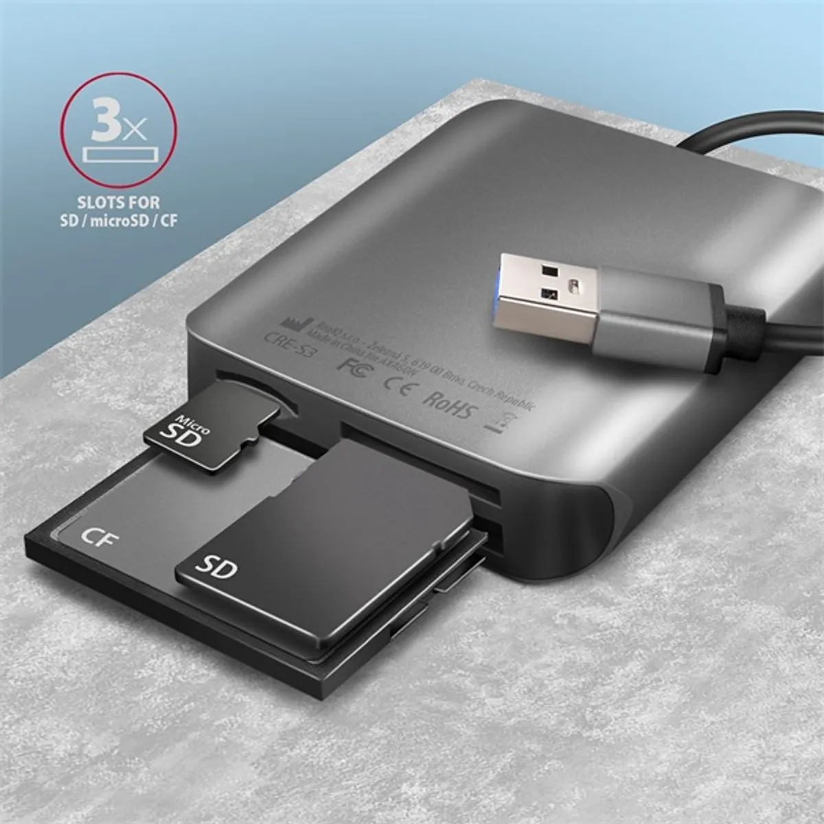 Axagon CRE-S3 USB-A 3.2 SD/microSD/CF külső kártyaolvasó #3