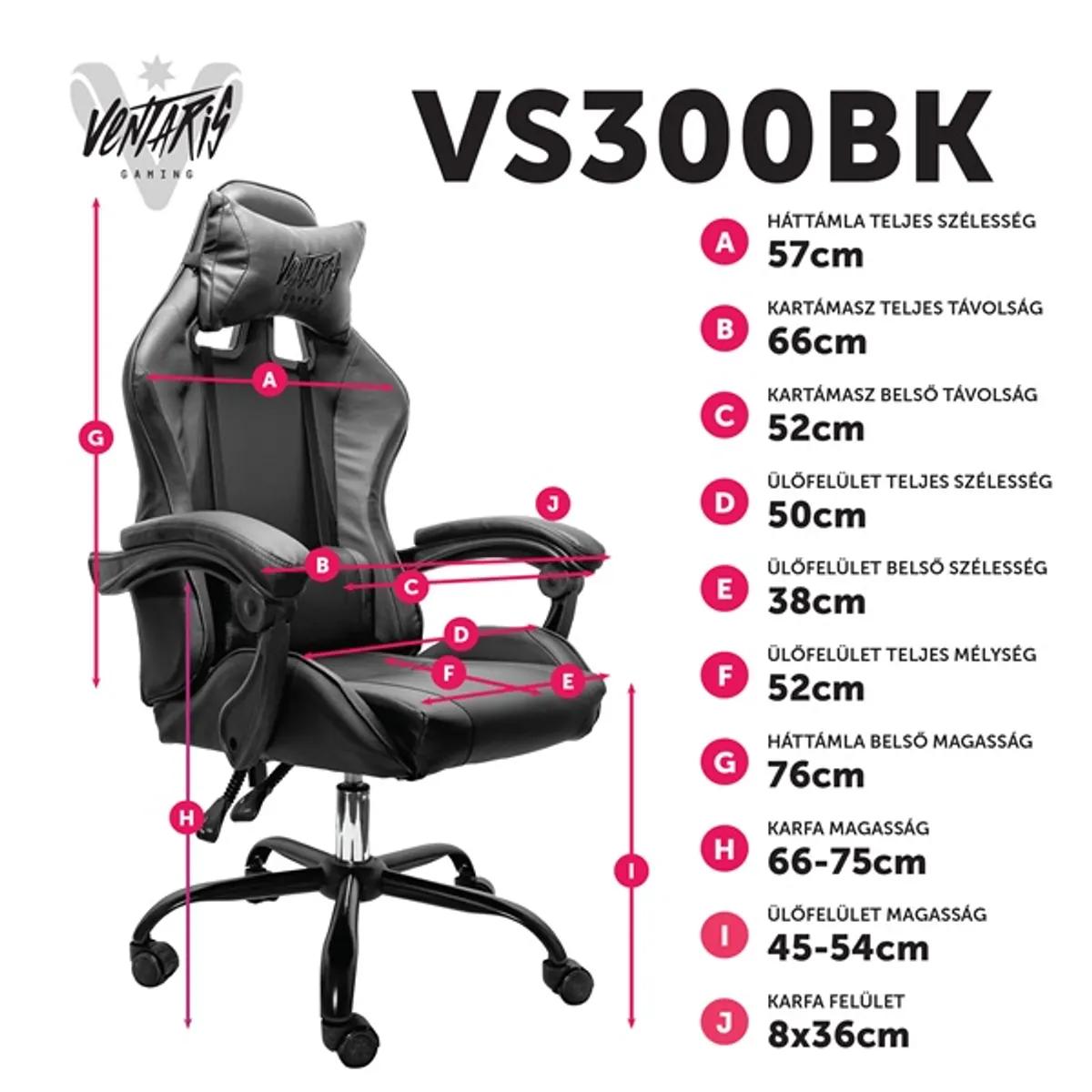 Ventaris VS300BK fekete gamer szék #6