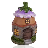 IRIS dekor műgyanta ház virágos tető lila/barna 12,4cm