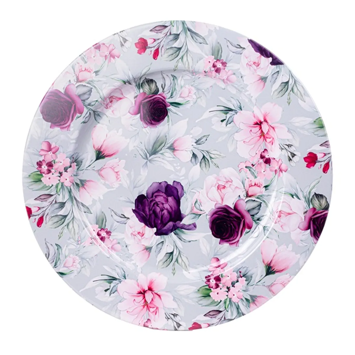 IRIS bádog tálca virágos lila/rózsa 33x1,5cm #1