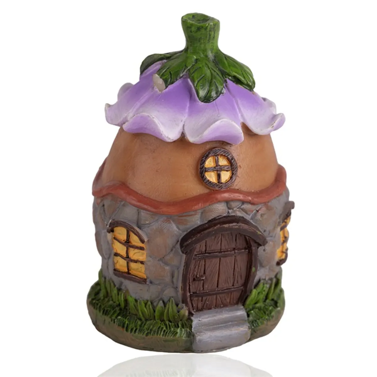 IRIS dekor műgyanta ház virágos tető lila/barna 12,4cm #1