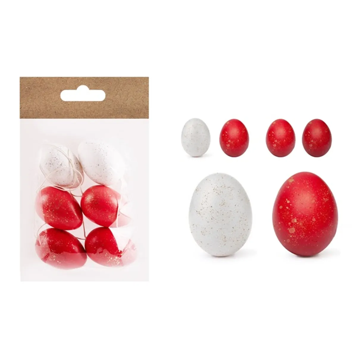 IRIS dekor műanyag tojás x6 piros/fehér 4x6cm #1