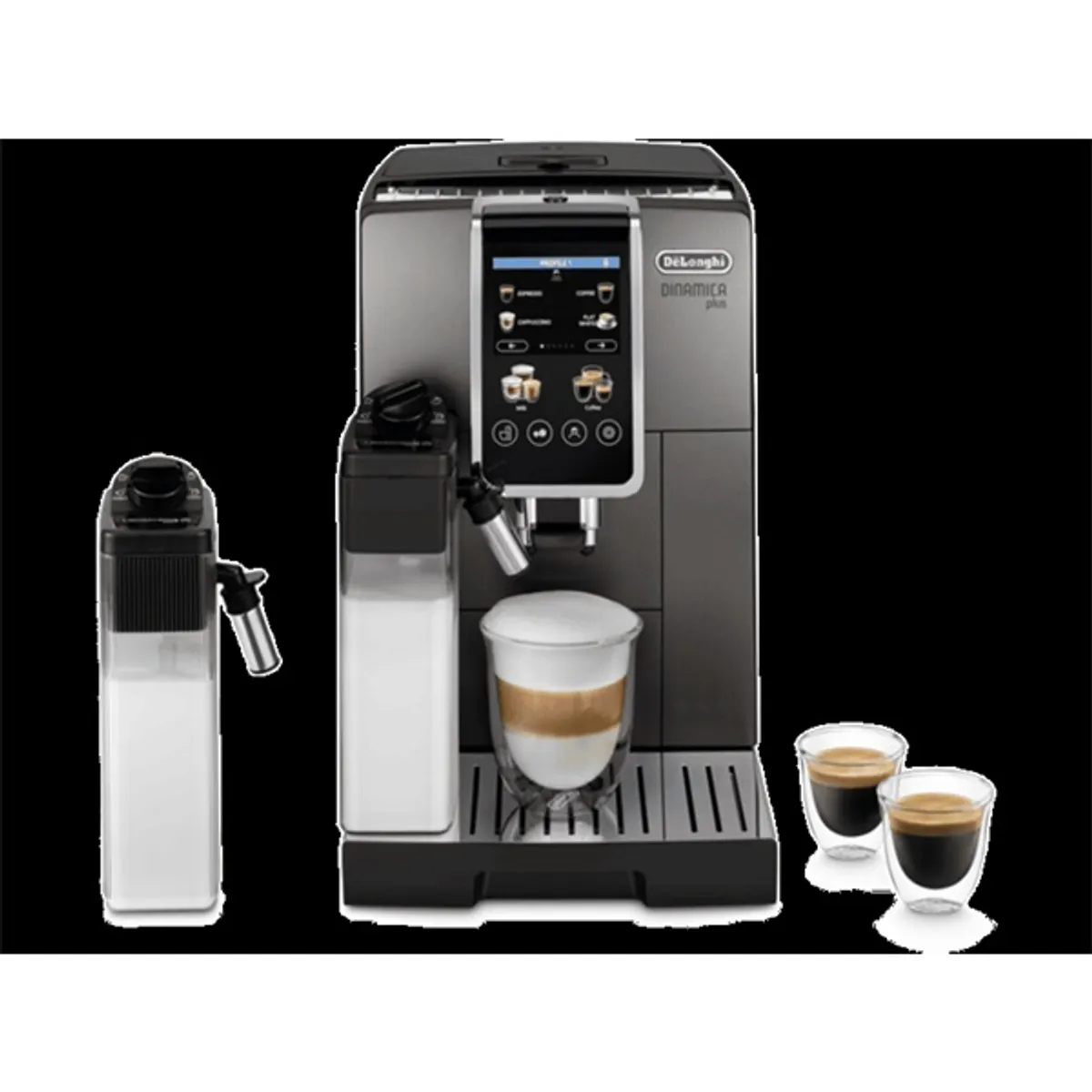 DeLonghi ECAM380.95.TB Dinamica Plus fekete tejhabosítóval automata kávéfőző #1