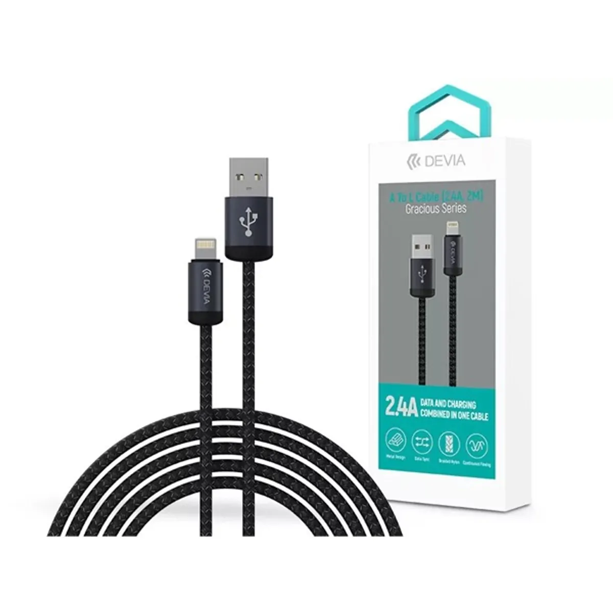 Devia ST108042 Gracious Series v2 12W USB/Lightning 2m fekete adat-és töltőkábel #1