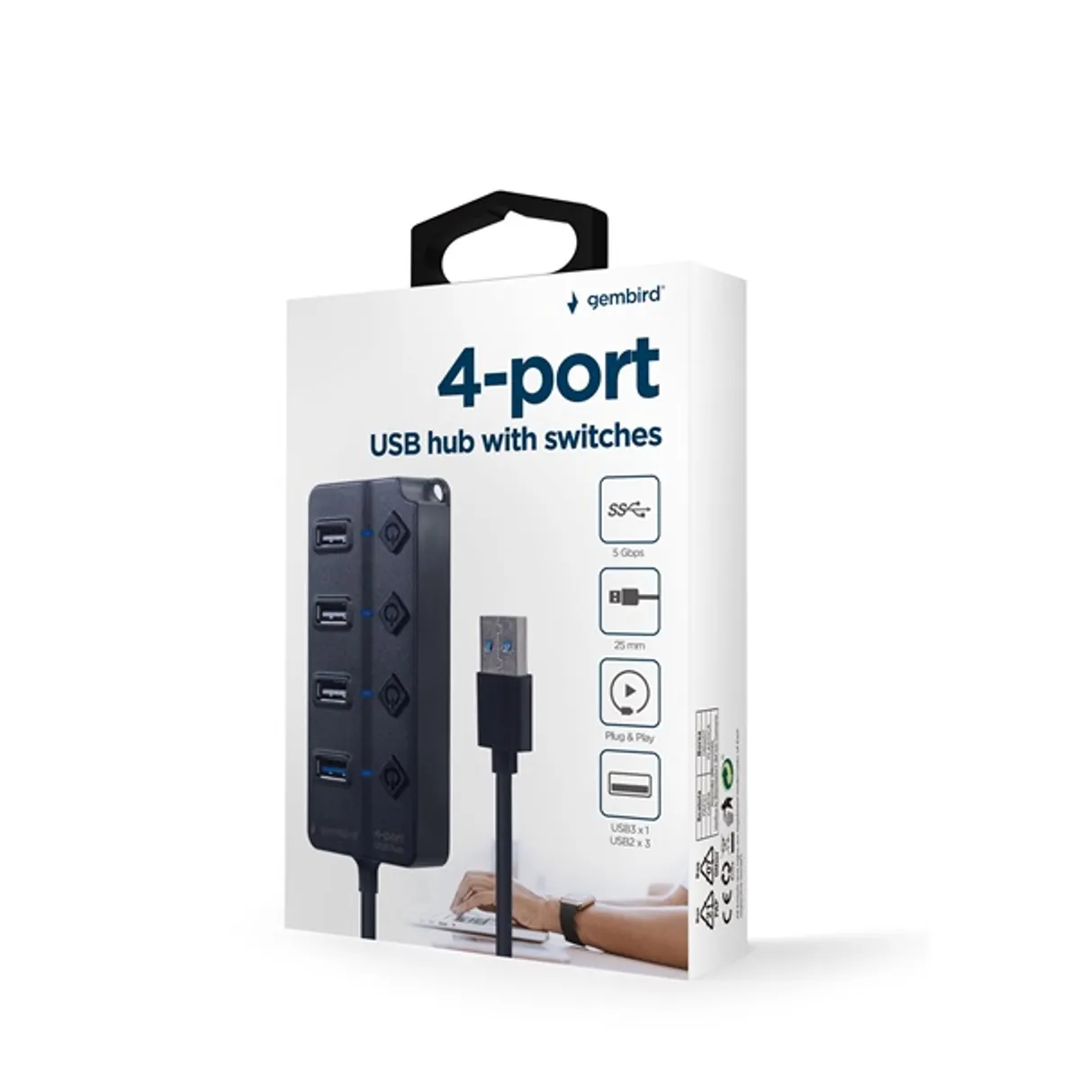 Gembird UHB-U3P1U2P3-02 USB3x1/USB2x3 4-portos ezüst USB HUB #4