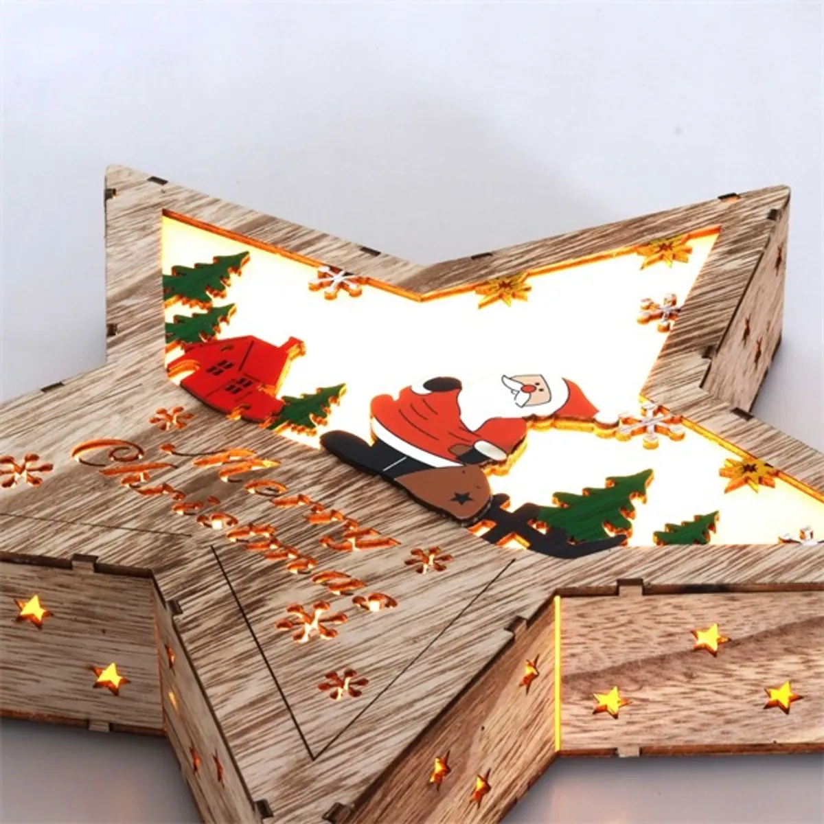 Iris Csillag alakú Télapó mintás/30x30cm/meleg fehér LED-es fa fénydekoráció #3